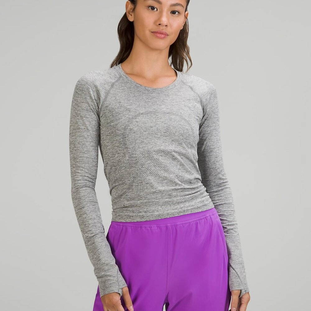 lululemon women's lightweight grey long-sleeve waist-length shirt size 8 - Picture 3 of 7